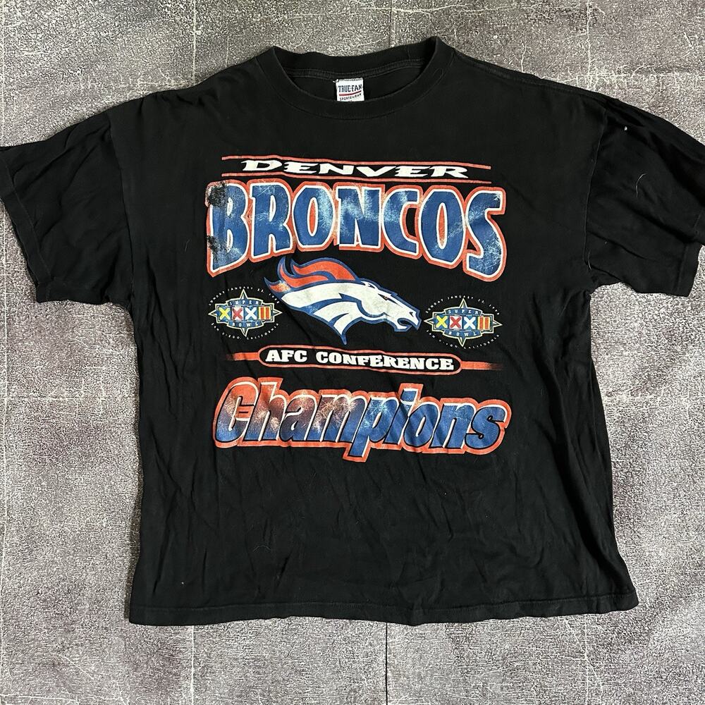 Men's Vintage 90's True Fan Denver Broncos Black Super Bowl XXXII T Shirt Sz XL